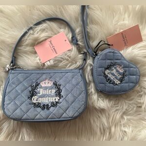 Juicy Couture slate blue mini purse with wristlet set. NEW